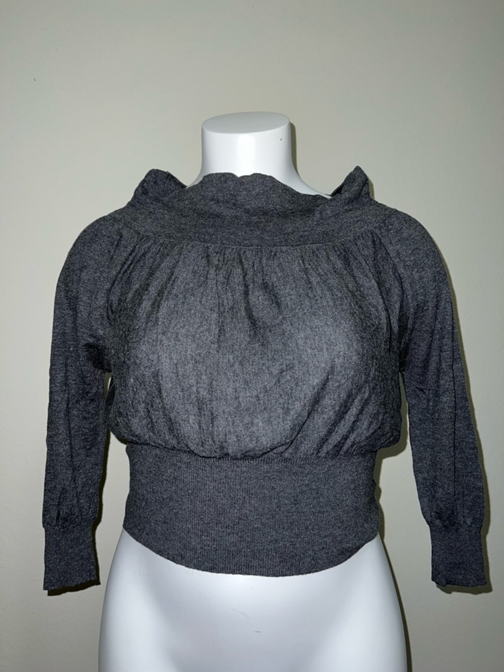 Free People Charcoal Gray Women's Smocked-Waist Cowl Neck Sweater